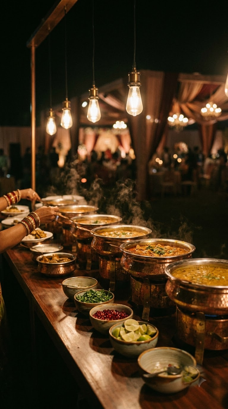 Live catering counter at an event
