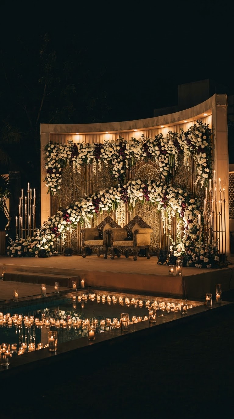 Wedding stage and floral installation
